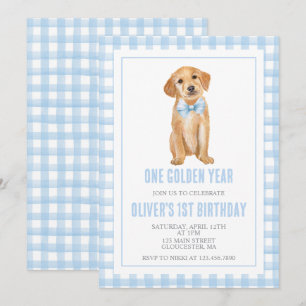 Convites Um Ano Dourado Cachorrinho preppy xadrez aniversár