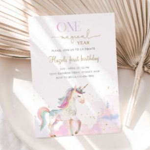 Convites Um Ano Mágico Festa de Aniversário de 1 Ano Unicór