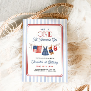 Convites Um Ano Menina Americana Patriótica