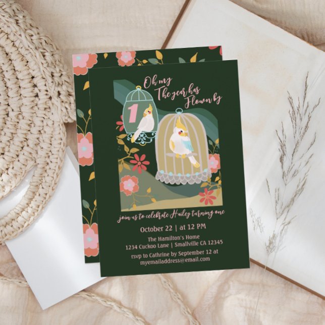 Convites Um Ano Voou Por Pássaro Pequeno Primeiro Aniversár (Criador carregado)