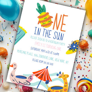 Convites Um ao sol na festa de um ano de idade piscina