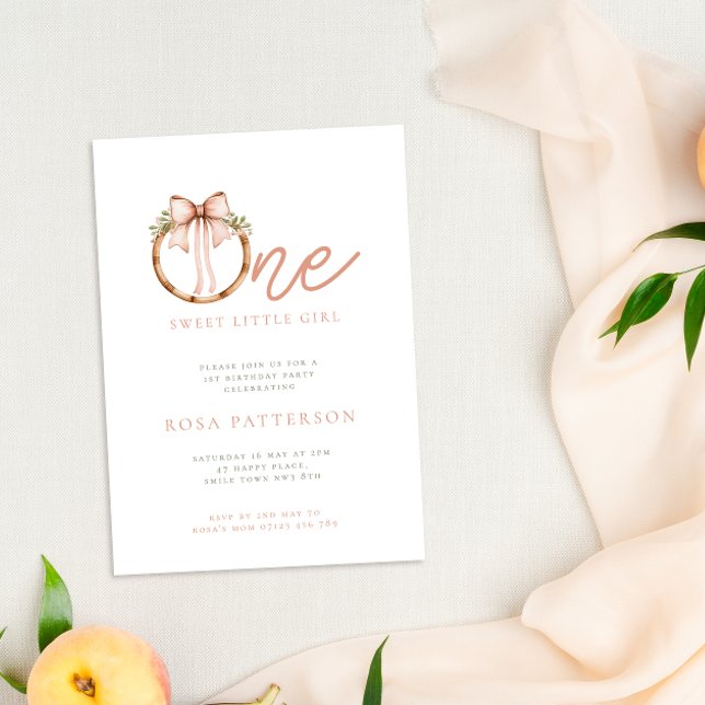 Convites Um Arco e primeiro aniversario de Hoop Doce Menina (Criador carregado)