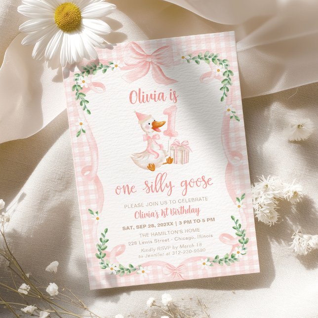 Convites Um Arco Rosa Floral de um Ganso Bobo para 1º Anive (Criador carregado)