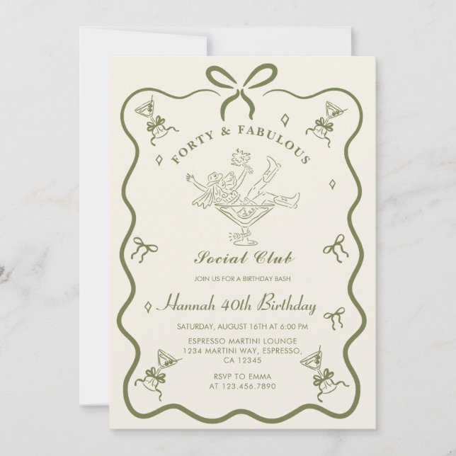 Convites Um Arco Tini Bit Antigo Martini Quarenta e quarent (Frente)