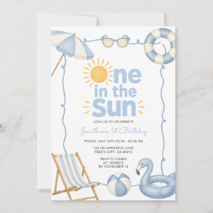 Convites Um Azul Um no Sol Aniversário de 1 ano Festa de Ve