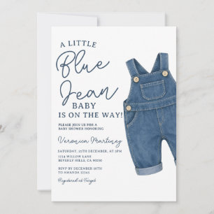 Convites Um bebê de jeans azul está a caminho Churrasco de
