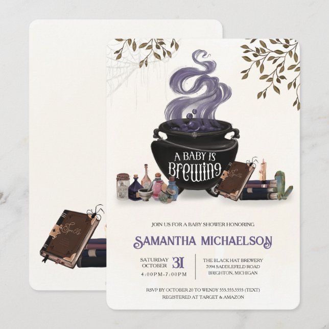 Convites Um bebê está a criar Chá de Dia das Bruxas assusta (Frente/Verso)