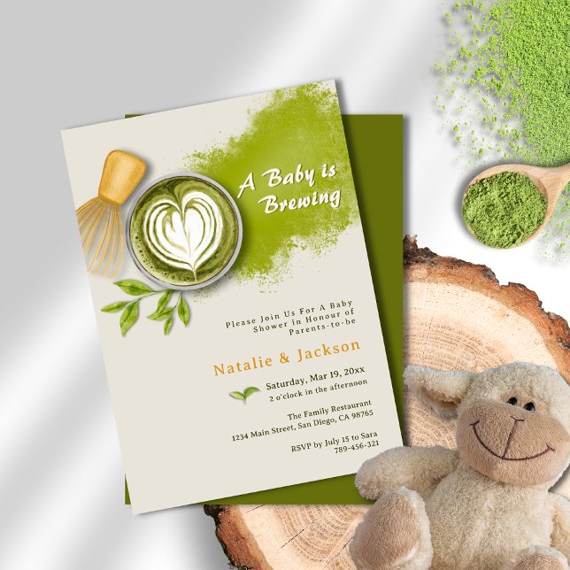 Convites Um bebê está a criar o Chá de fraldas Matcha Latte (A Perfect Blend is Brewing Coffee Baby Shower Invitation)
