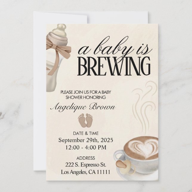 Convites Um Bebê Está A Criar Tema De Chá de fraldas De Caf (Frente)