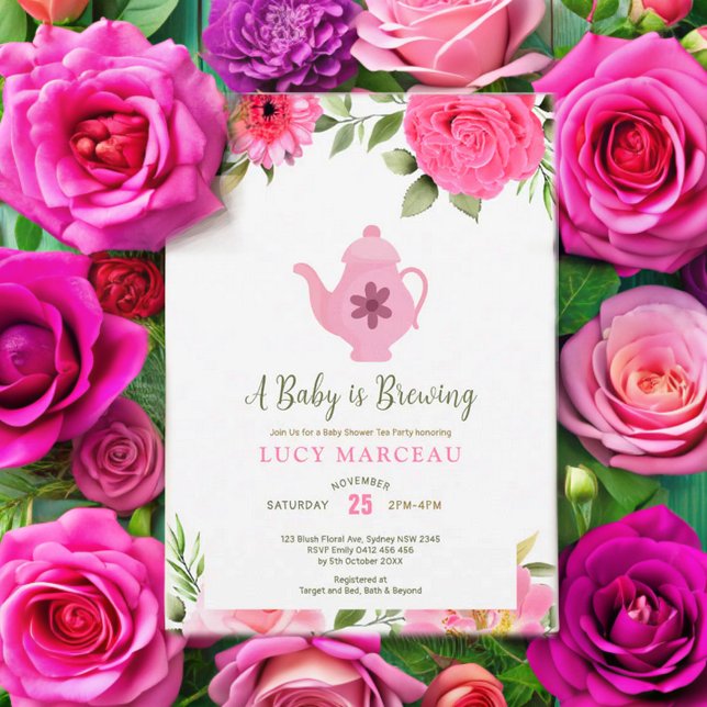 Convites Um Bebê está Cozinhando Chá de Rosa Floral Chã de  (Criador carregado)
