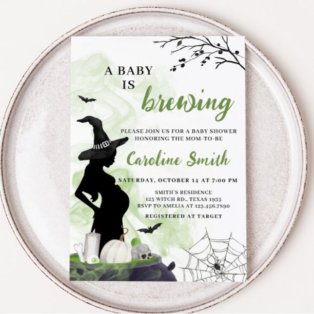 Convites Um Bebê está criando Chá de fraldas de Bruxas Verd (Green Witch A Baby is Brewing Baby Shower Invitation)