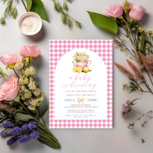 Convites Um bebê está criando Chá de fraldas de Flor Rosa