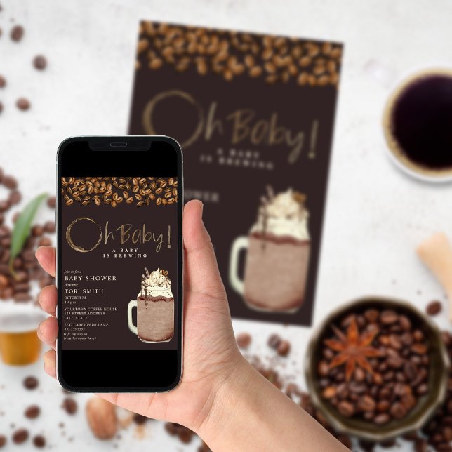 Convites Um Bebê Está Fazendo Café Com Fio Escuro Oh Chá de (Criador carregado)