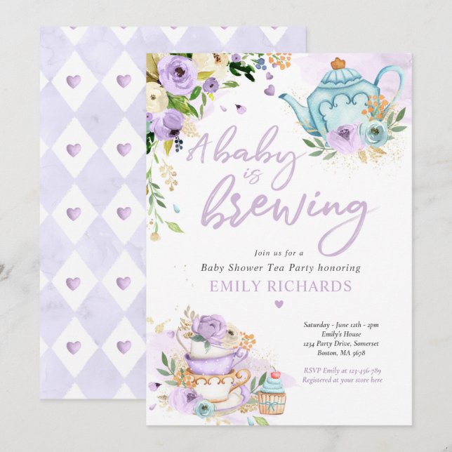 Convites Um Bebê Está Fazendo Chá de fraldas De Tea Party R (Frente/Verso)