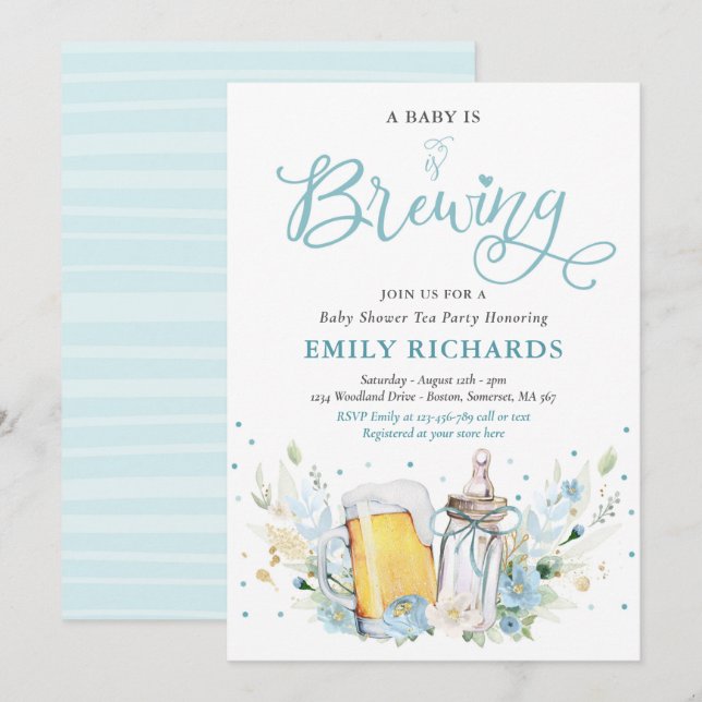 Convites Um Bebê Está Fazendo Garrafa E Chá de fraldas De C (Frente/Verso)