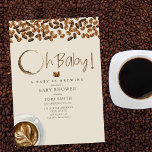 Convites Um Bebê Está Fazendo Um Chá de fraldas De Café<br><div class="desc">Chá de fraldas temático do café com texto "Oh Baby!" com anel de café incorporado ao design com grãos de café e xícara de café nas esquinas.</div>