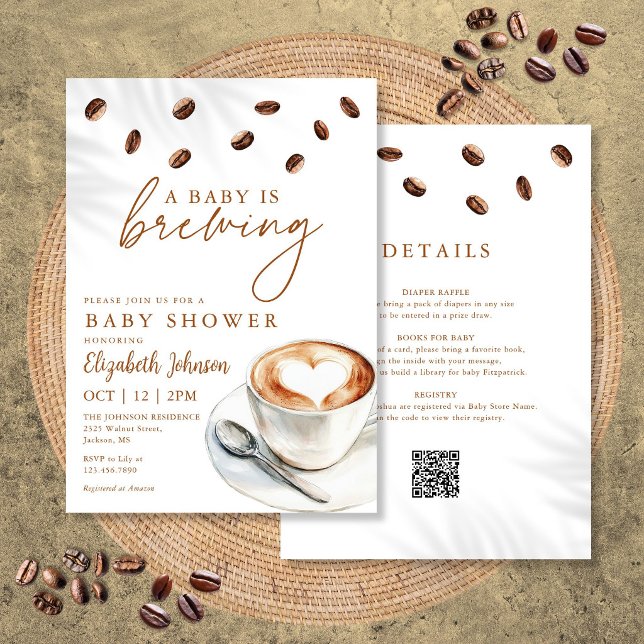 Convites Um Bebê Está Preparando Café Chás de Bebê Tudo em  (A Baby Is Brewing Coffee Baby Shower All In One Invitation)