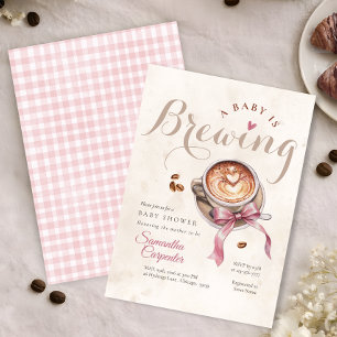 Convites Um bebê está preparando café laço rosa churrasco d