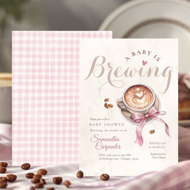 Convites Um bebê está preparando café laço rosa churrasco d (Criador carregado)