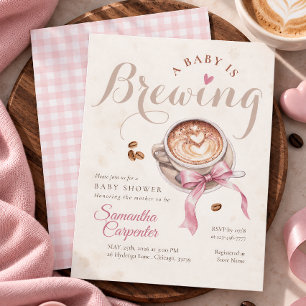 Convites Um bebê está preparando café laço rosa churrasco d