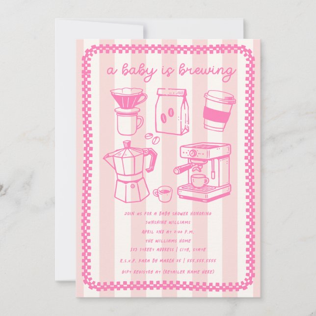 Convites Um Bebê Está Preparando Café Menina Rosa Chás de B (Frente)