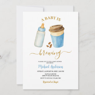 Convites Um Bebê Está Preparando Café Menino Azul Chá de Be