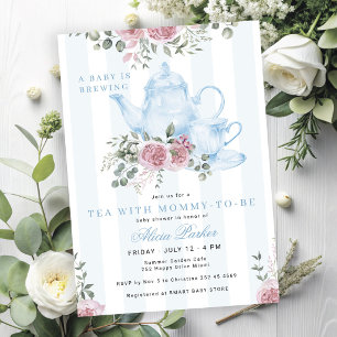 Convites Um bebê está preparando chá floral azul menino chá