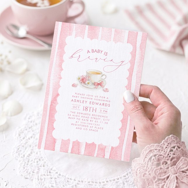 Convites Um Bebê Está Sendo Preparado Chá de Bebê Menina Fl (A Baby Is Brewing Pink Teacup Girl Baby Shower Invitations)