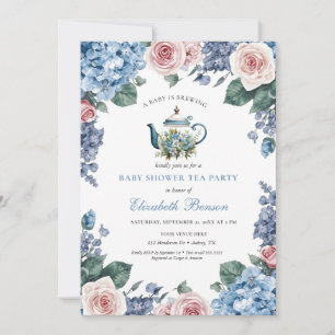 Convites Um Bebê Está Sendo Preparado Chuveiro Floral Azul