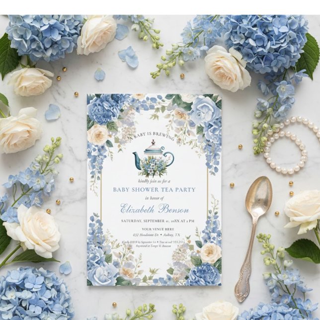 Convites Um Bebê Está Sendo Preparado Chuveiro Floral Azul (Criador carregado)