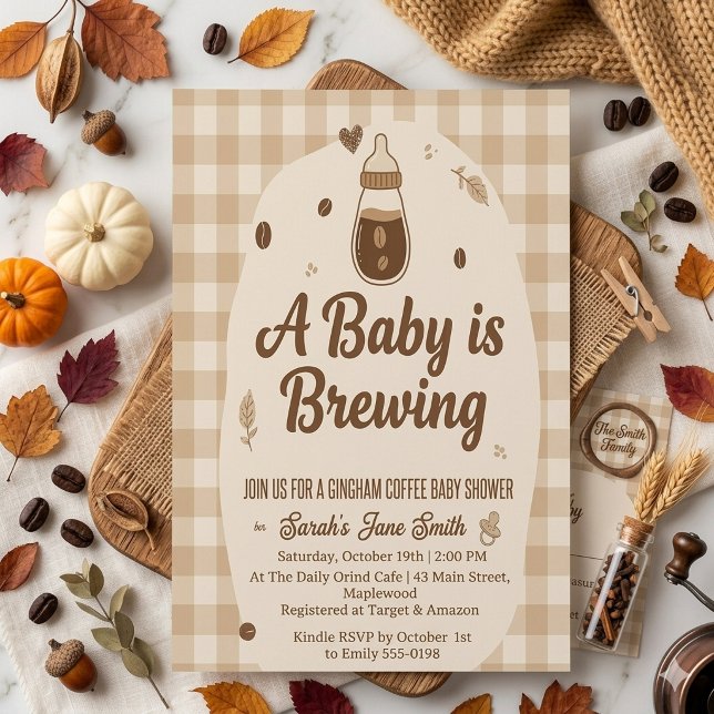 Convites Um Bebê Está Sendo Preparado Gingham Café Gênero N (Criador carregado)