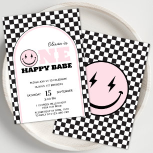 Convites Um bebê feliz, as garotas bebem rosa, primeiro ani