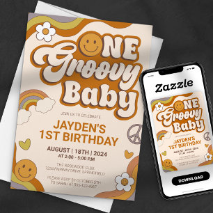 Convites Um Bebê Groovy Aniversário de Festa Retro 70