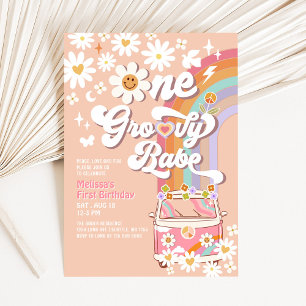 Convites Um Bebê Muito fixe Daisy Rainbow 1º Aniversário