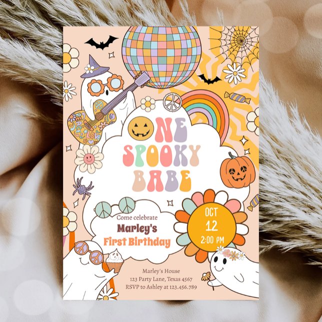 Convites Um Bebê Spooky Retrô Halloween Primeiro Aniversári (Criador carregado)