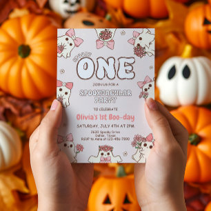 Convites Um Bebê Spooky Retrô Halloween Primeiro Aniversári
