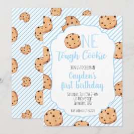 Convites Um Biscoito Duro Azul primeiro Aniversário