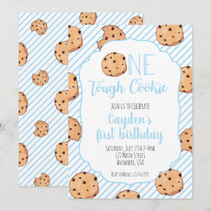 Convites Um Biscoito Duro Azul primeiro Aniversário