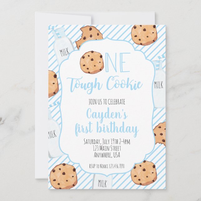 Convites Um Biscoito Duro Azul primeiro Aniversário (Frente)