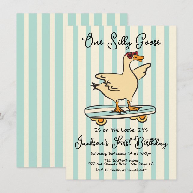 Convites Um Bobo de skate de aniversário de ganso (Frente/Verso)