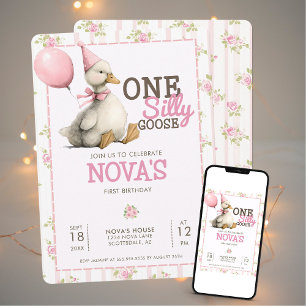 Convites Um Bobo ganha primeiro aniversario rosa personaliz