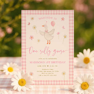 Convites Um Bobo ganso Primavera cor-de-rosa, primeiro aniv
