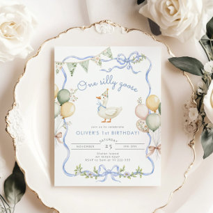 Convites Um Bobo ganso primeiro aniversario azul