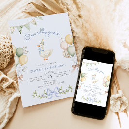 Convites Um Bobo ganso primeiro aniversario azul