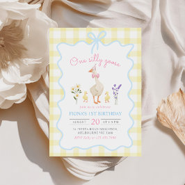 Convites Um Bobo Gingham Yellow primeiro aniversario Gingha