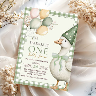 Convites Um Bobo Goose Balão Verde primeiro aniversario Gin