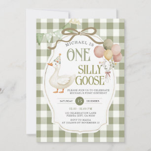 Convites Um Bobo Goose Birthday Sage Green Gingham