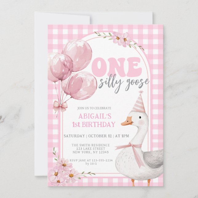 CONVITES UM BOBO GOOSE PINK GINGHAM PRIMEIRO ANIVERSARIO (Frente)
