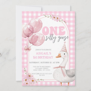 CONVITES UM BOBO GOOSE PINK GINGHAM PRIMEIRO ANIVERSARIO