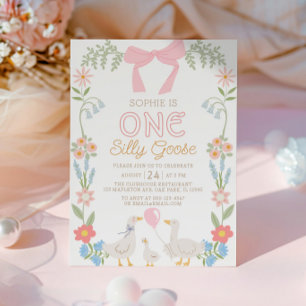 Convites Um Bobo Goose  - primeiro aniversario Floral Rosa